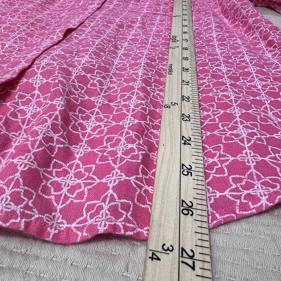 Charter Club Linen Shirt Womens Medium Pink White Floral Button Up Long Sleeve - Picture 8 of 12
